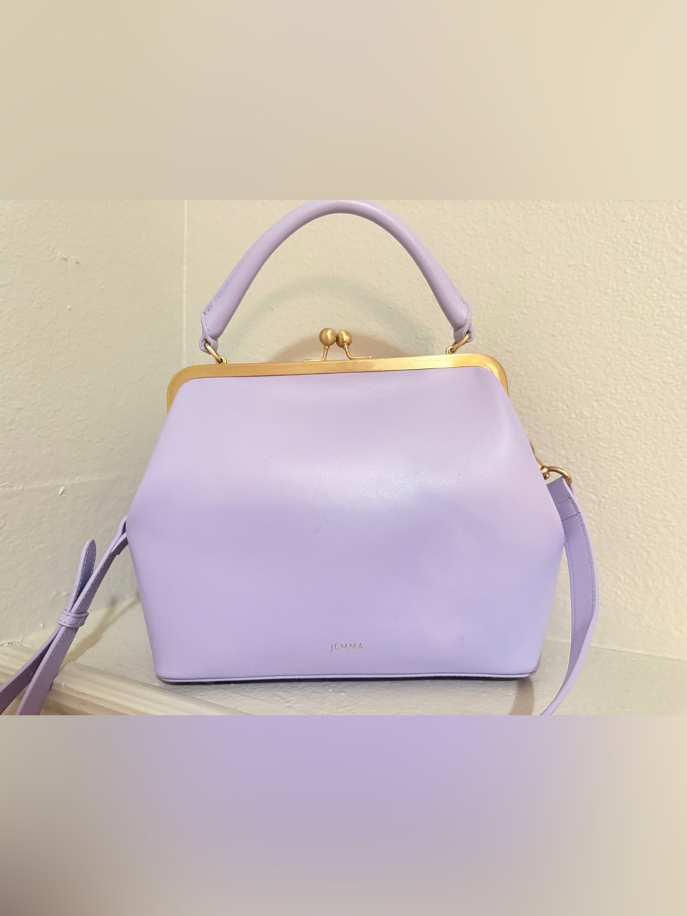 JEMMA Lavender Frame-Top Satchel with Gold Trim